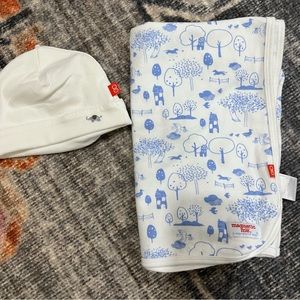 Magnetic Me Baby Blanket With Hat Blue White